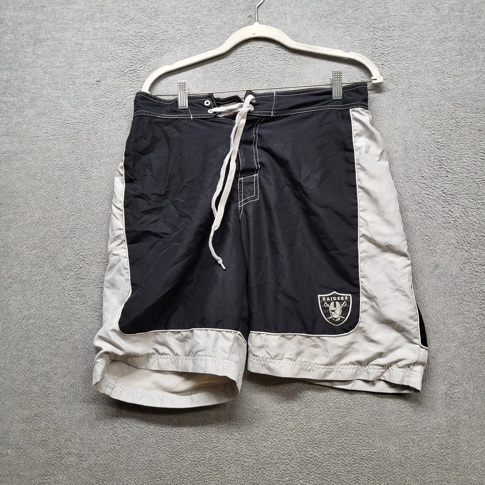 Las Vegas Raiders Men Swimwear M Black Gray Swin Trunks Team Logo Embroidery NFL